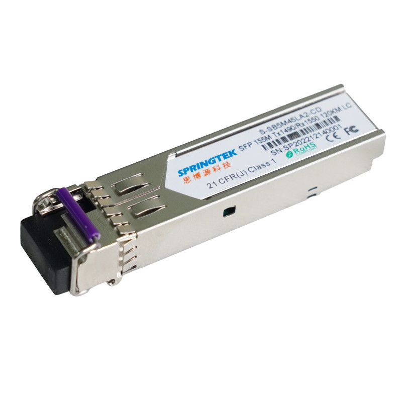 سبرينجتيك Tx1490nm Rx1550nm DFB ليزر 155 متر أحادي الوضع Bidi SFP 120 كم طويل المدى LC 155M SFP
