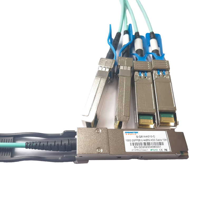 100G QSFP28 إلى 4x25G SFP28 اندلاع كابل بصري نشط 10m 20m 100Gbase جهاز الإرسال والاستقبال AOC كابل